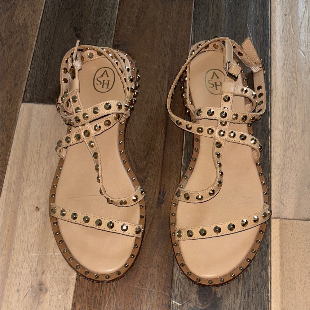 ASH Studded Tan Leather Gladiator Sandals
